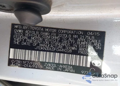 2015 Toyota Prius Two z USA, uszkodzony, nr VIN JTDKN3DU2F0449228